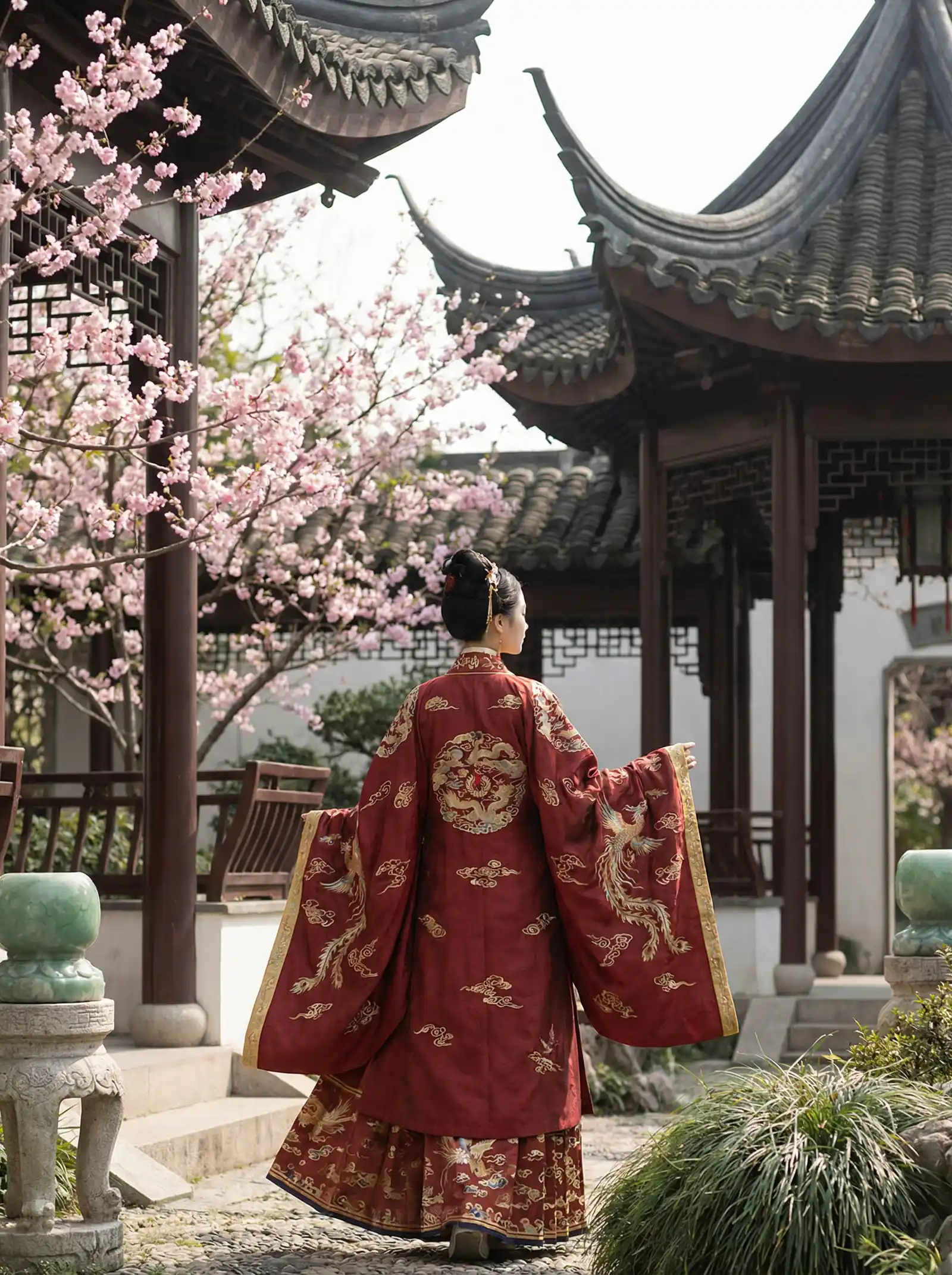 国产精品 明制汉服红色凤凰刺绣